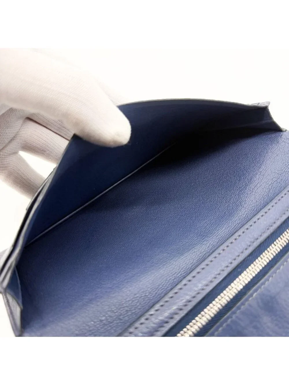 Hermes Bearn Soufflet Chevre Navy Wallet Silver Bifold